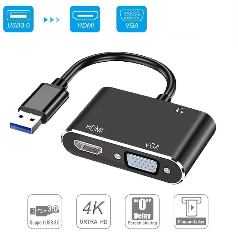 3 in 1 USB 3.0 to HDMI VGA    , 1080P 4K  ũ ÷, PC Ʈ Ϳ HDMI ȣȯ